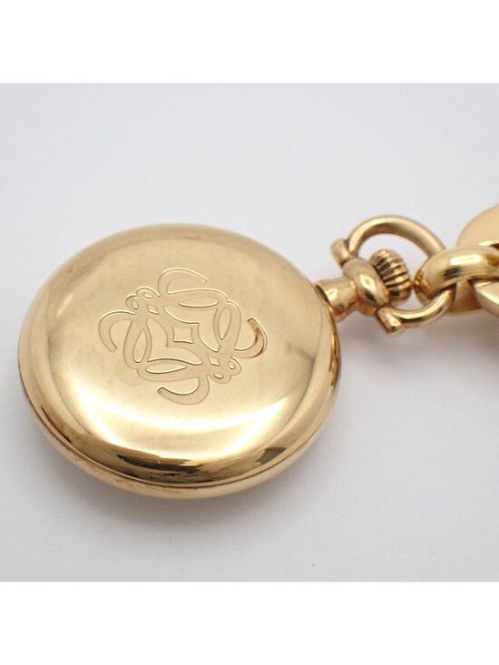 Loewe Pin Broch Watch Pocket Quartz Gold White Dial Pawn